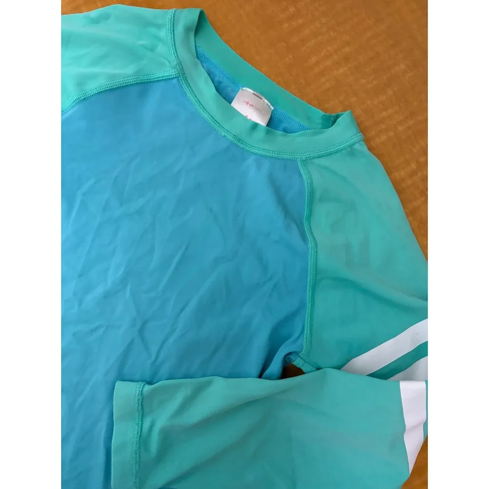 Hanna Andersson Kids Rash Guard Blue Aqua Colorblock Long Sleeve Swim Top Size 5